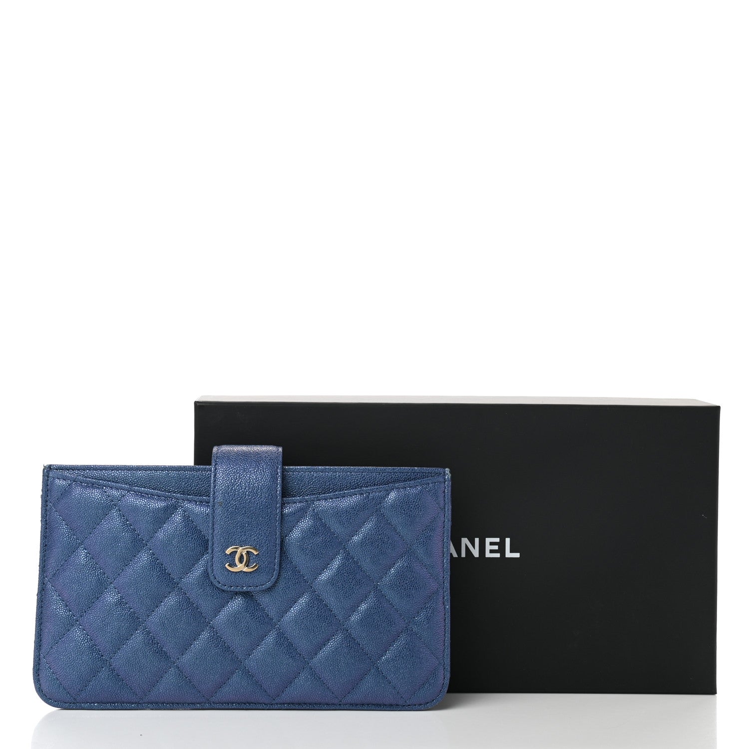Chanel Iridescent Caviar Quilted Classic Strap Pouch Dark Blue 9 of 9