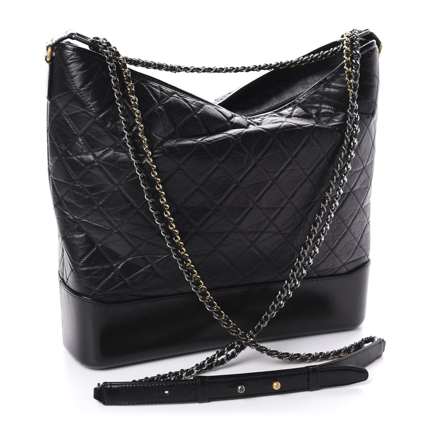 Aged Calfskin Quilted Maxi Gabrielle Hobo Black