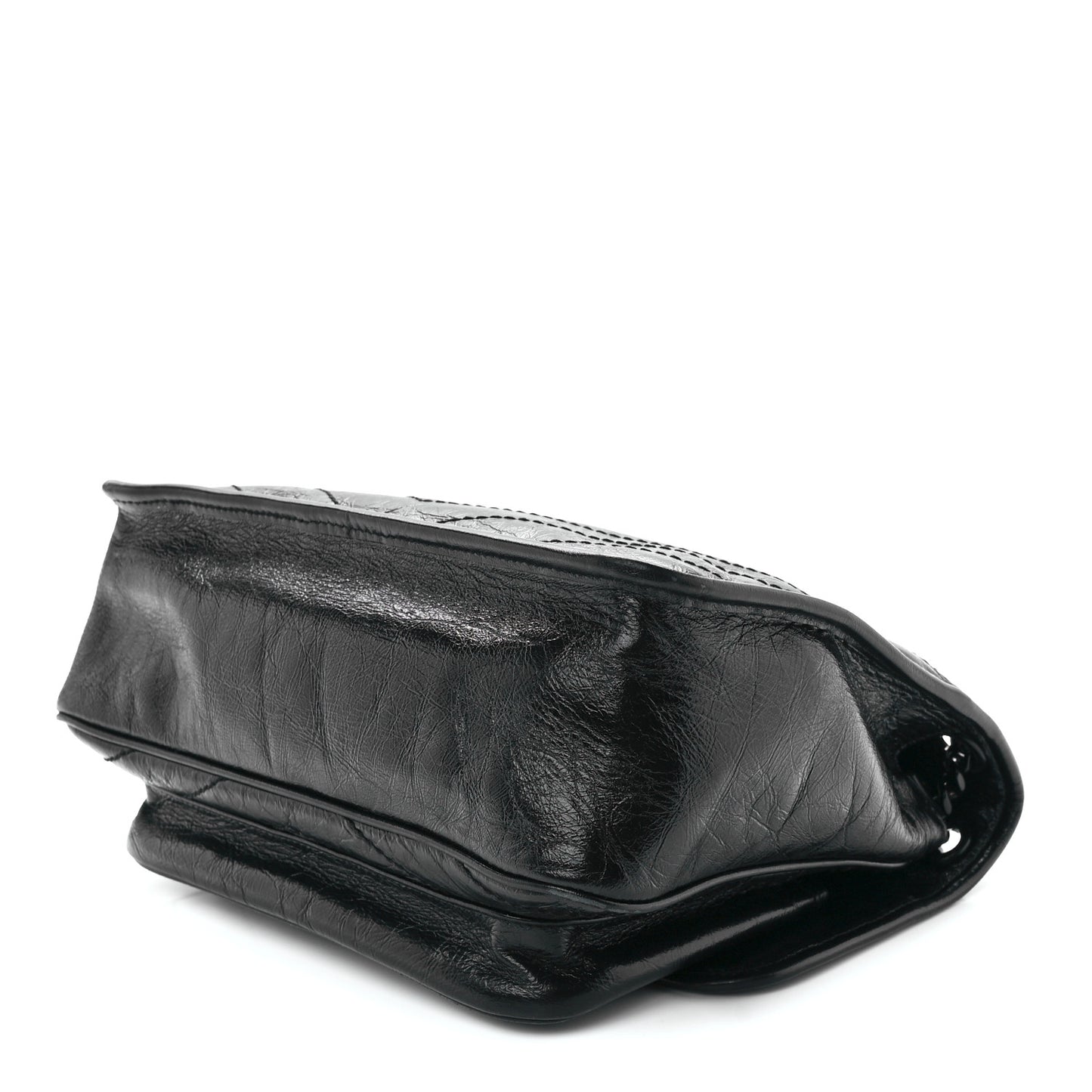 Crinkled Calfskin Matelasse Monogram Medium Niki Chain Satchel Black