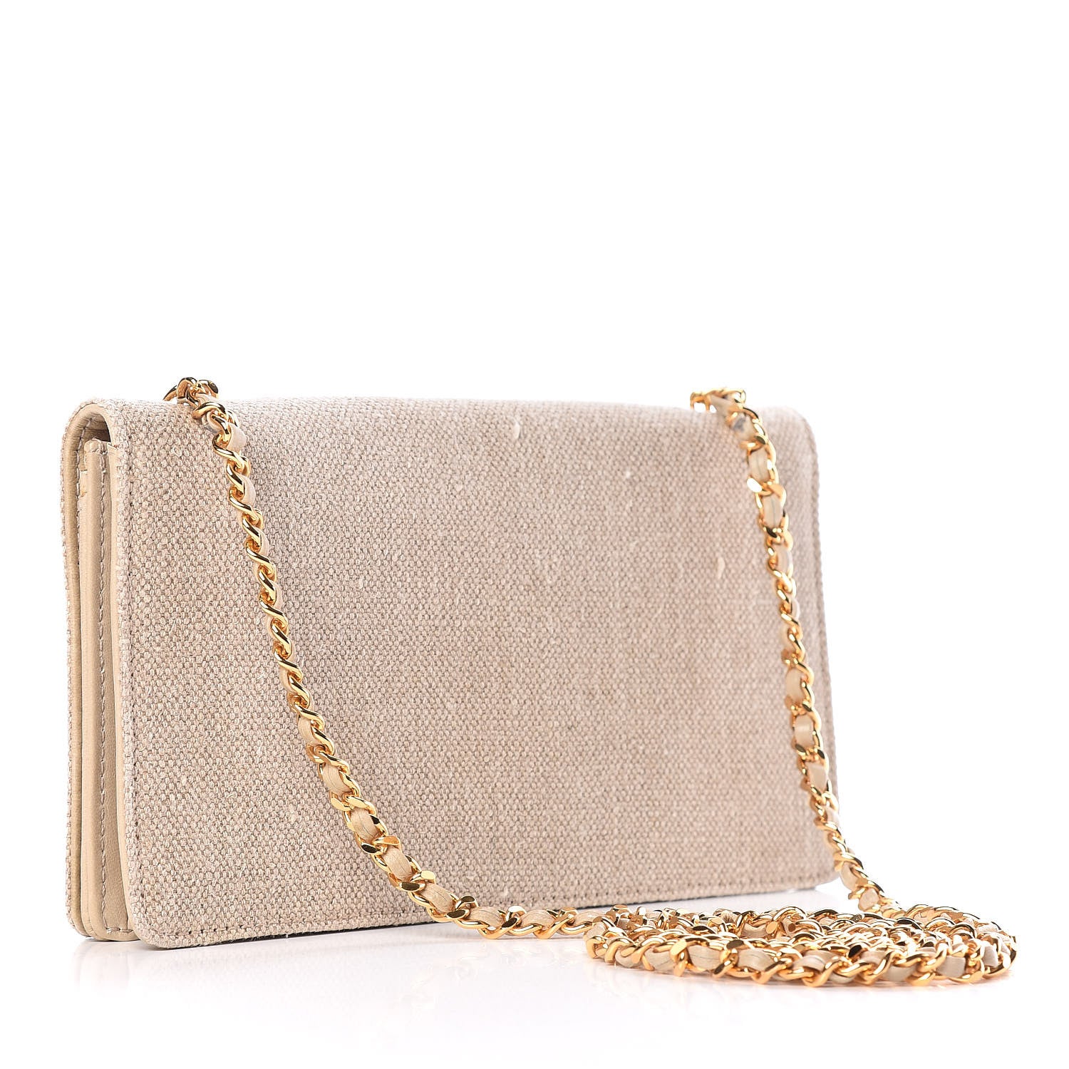 Chanel Linen Timeless CC Wallet on Chain WOC Beige 3 of 10