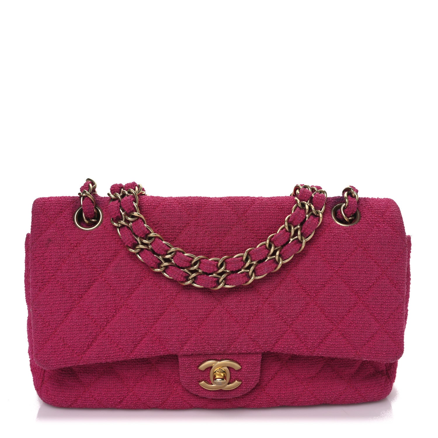Chanel Tweed Quilted Medium Double Flap Fuchsia 1 of 14