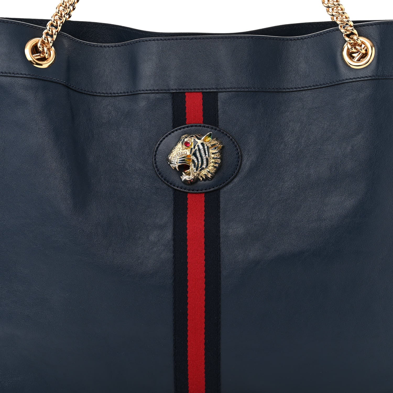 Gucci Calfskin Web Large Rajah Chain Tote Blue 9 of 12
