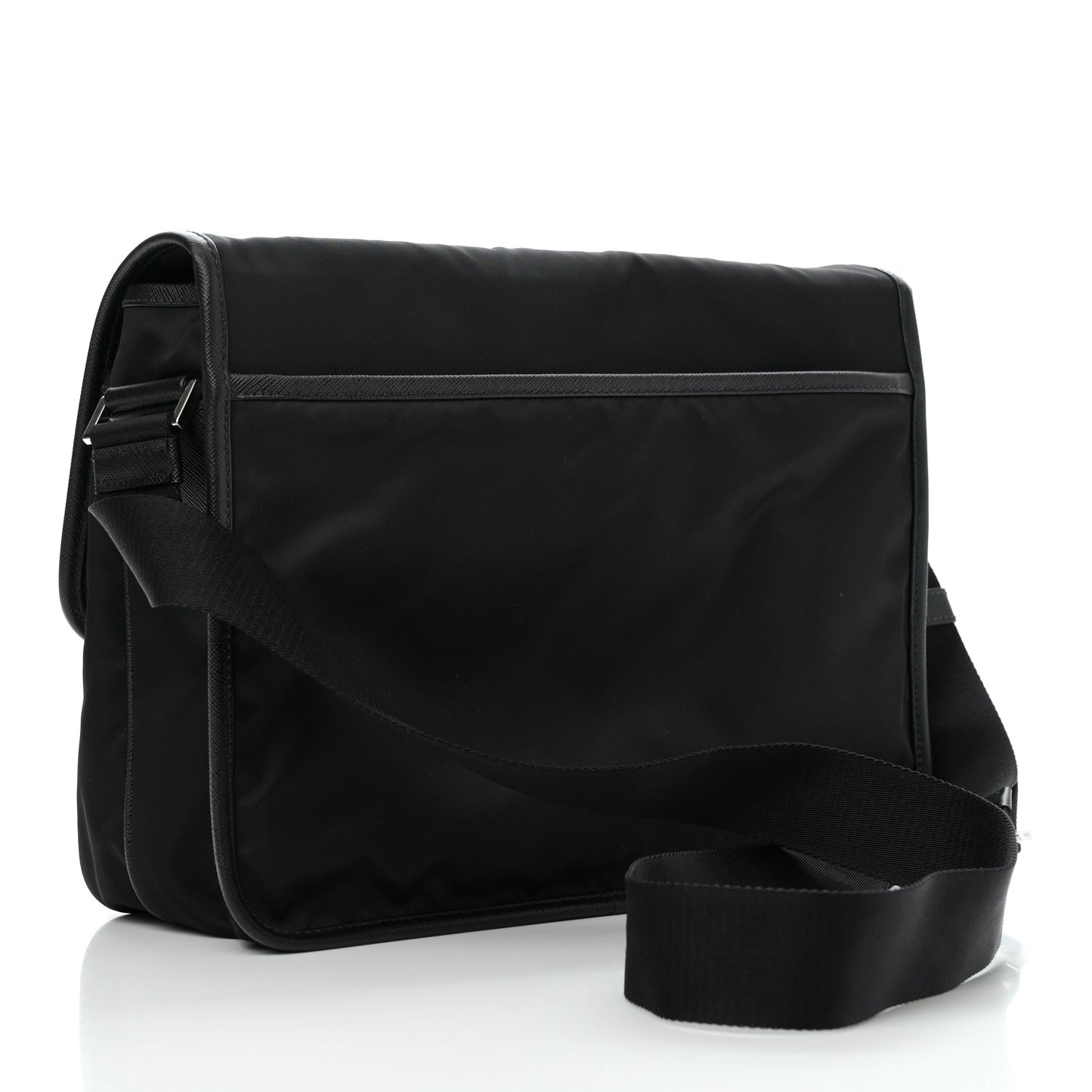 Tessuto Nylon Saffiano Large Double Snap Buckle Messenger Bag Black
