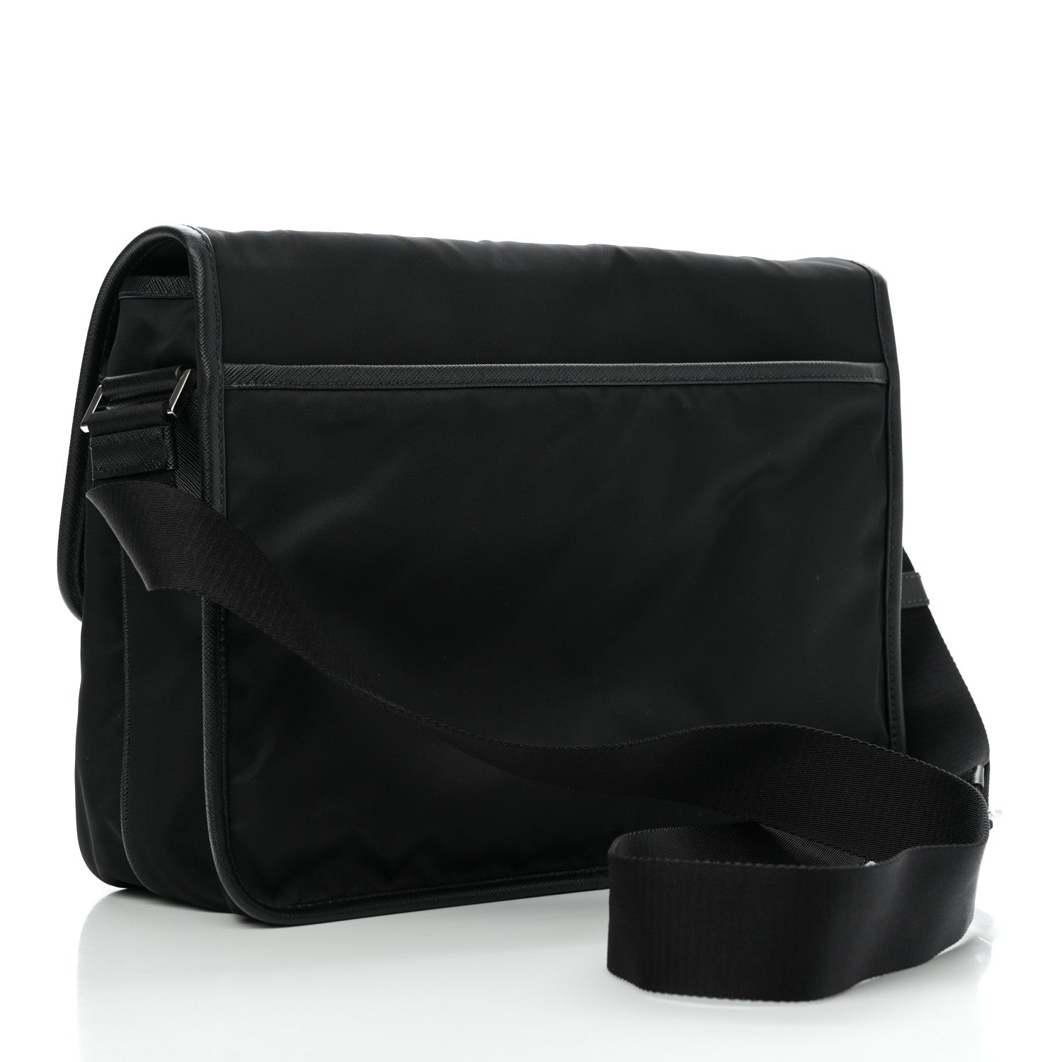 Prada Tessuto Nylon Saffiano Large Double Snap Buckle Messenger Bag Black 3 of 9