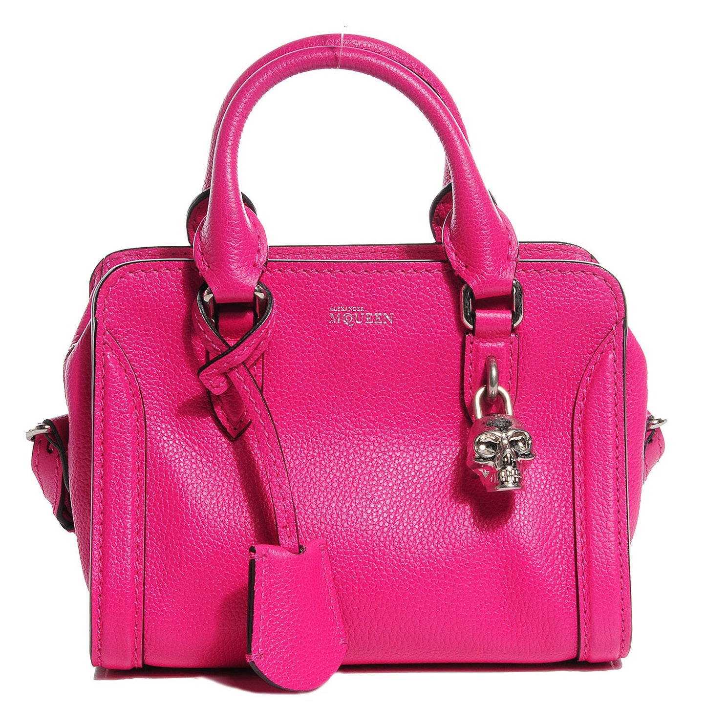 Grainy Calfskin Mini Padlock Zip Satchel Pink