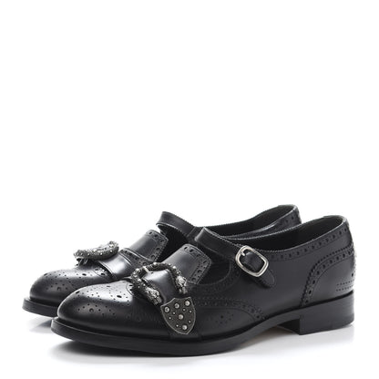 Gucci Calfskin Bee Embroidered Mens Queercore Brogue Wingtip Monk Strap Loafers 9 Black 3 of 10