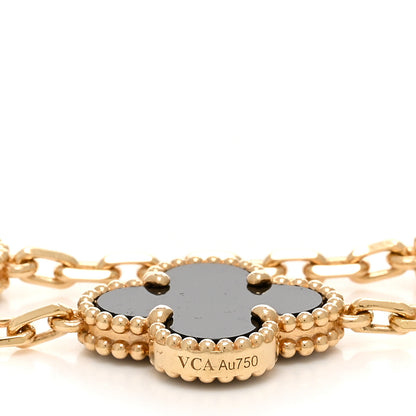 Van Cleef & Arpels 18K Yellow Gold Black Onyx 5 Motifs Vintage Alhambra Bracelet 4 of 5