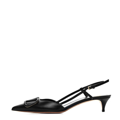 Valentino Garavani Calfskin Tonal Vlogo Slingback 40mm Pumps 37.5 Black 1 of 11
