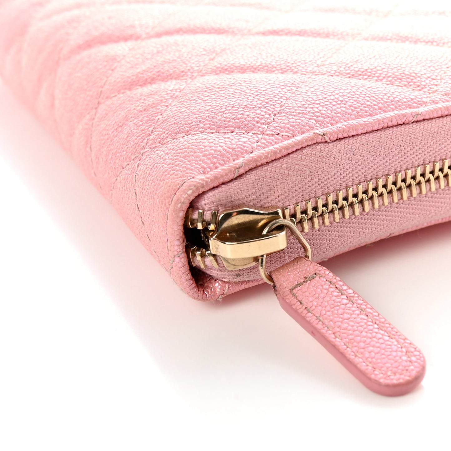 Iridescent Caviar Quilted Large Zip Around Organizer Wallet Pink