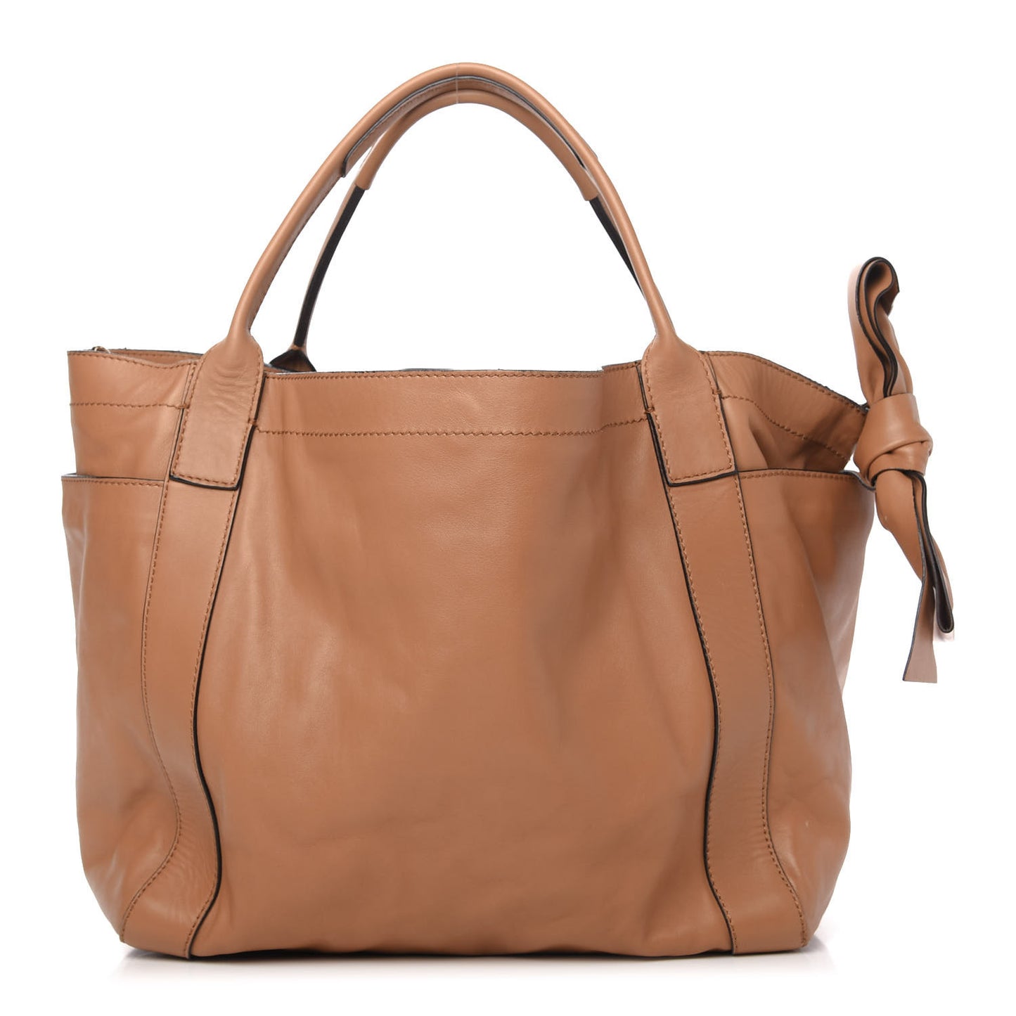 Nappa Double Pocket Bow Tote Camel