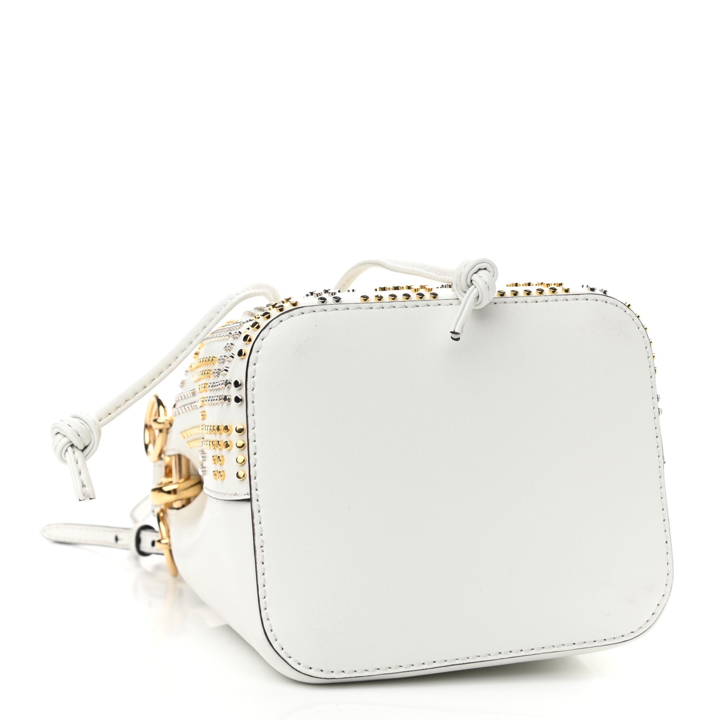 Vitello Liberty F is Fendi FF Studded Mini Mon Tresor Bucket Bag White