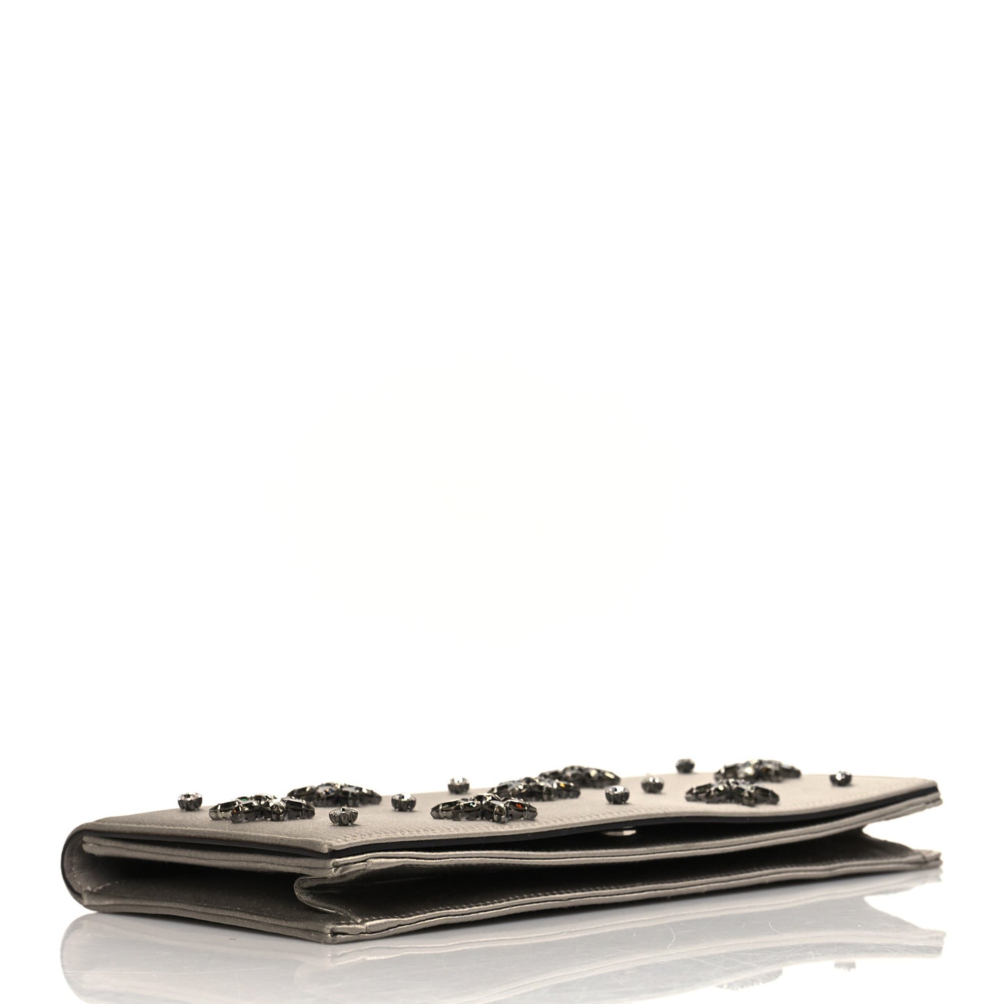 Satin Crystal Embellished Clutch Grey