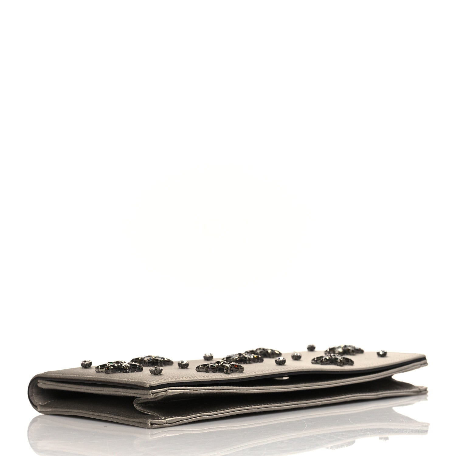 Gucci Satin Crystal Embellished Clutch Grey 4 of 12