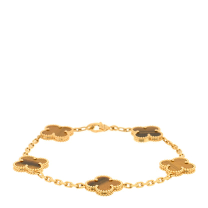 Van Cleef & Arpels 18K Yellow Gold Tiger Eye 5 Motifs Vintage Alhambra Bracelet 1 of 3