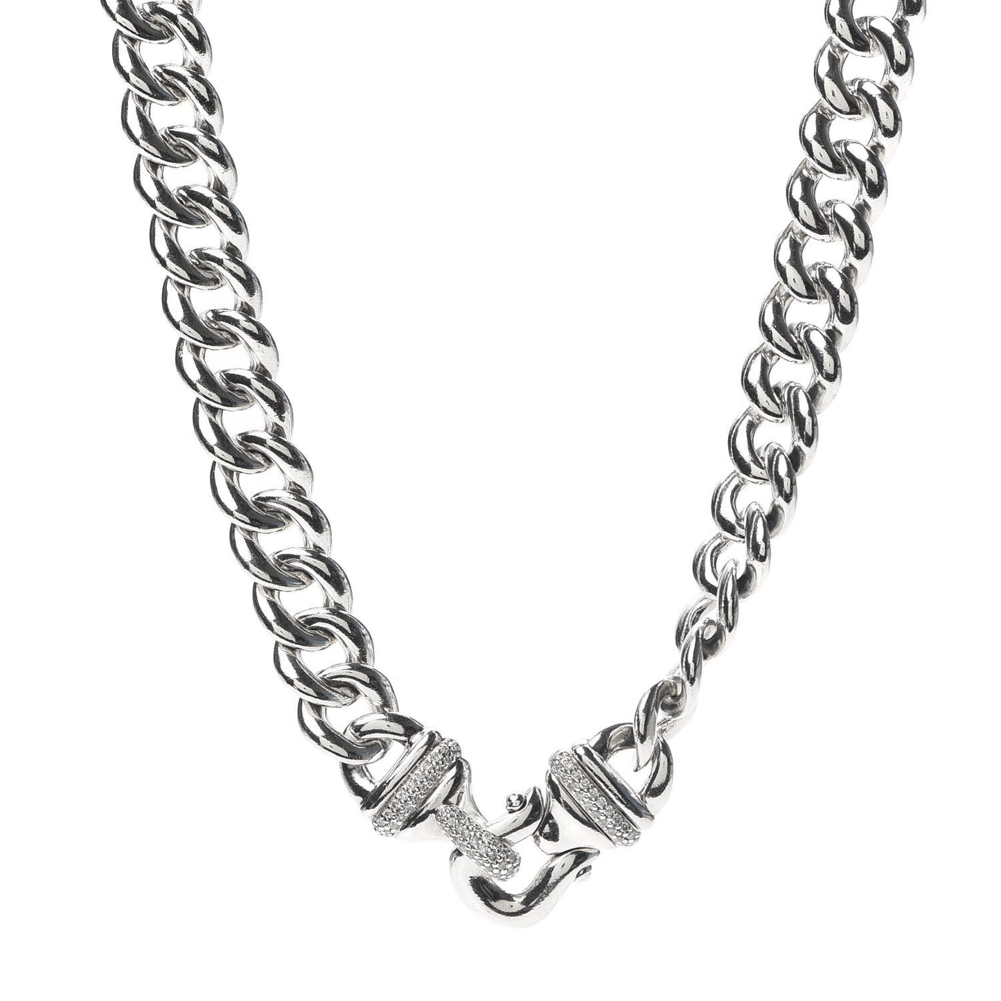 Sterling Silver Diamond Buckle Chain Necklace