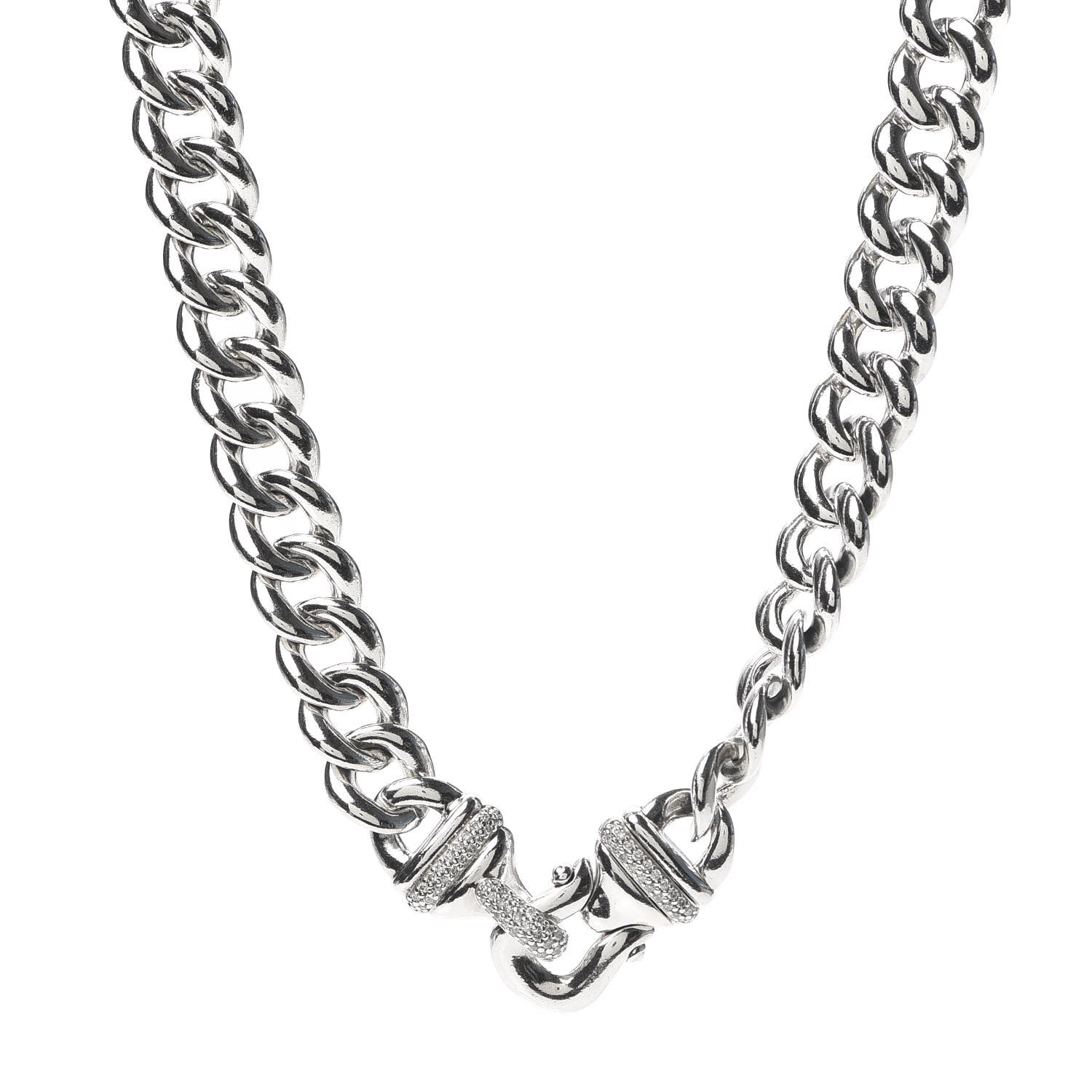 David Yurman Sterling Silver Diamond Buckle Chain Necklace 1 of 7