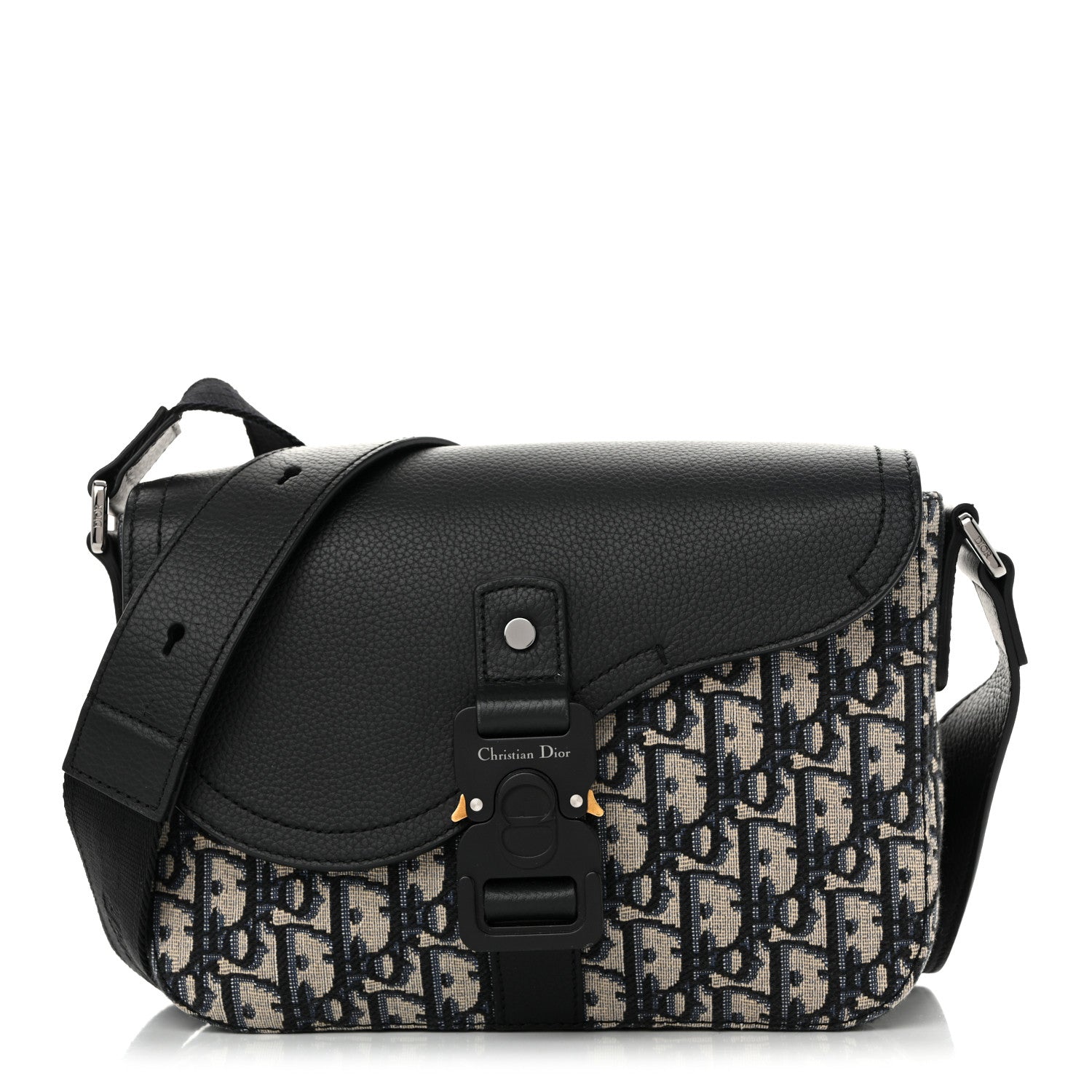 Christian Dior Oblique Jacquard Grained Calfskin Small Saddle Messenger Bag Beige Black 1 of 11