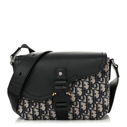 Christian Dior Oblique Jacquard Grained Calfskin Small Saddle Messenger Bag Beige Black 1 of 11