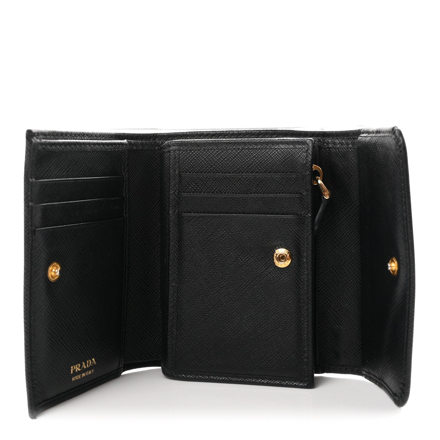 Prada Saffiano Metal Tri-Fold Wallet Black 5 of 7