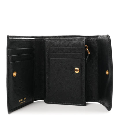 Prada Saffiano Metal Tri-Fold Wallet Black 5 of 7
