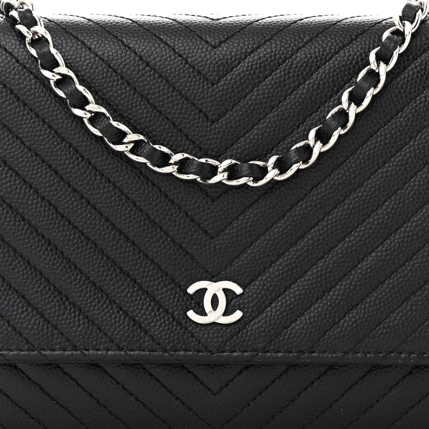 Chanel Caviar Chevron Quilted Wallet On Chain WOC Black 9 of 12