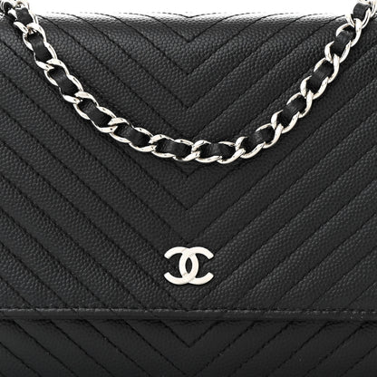 Chanel Caviar Chevron Quilted Wallet On Chain WOC Black 9 of 12
