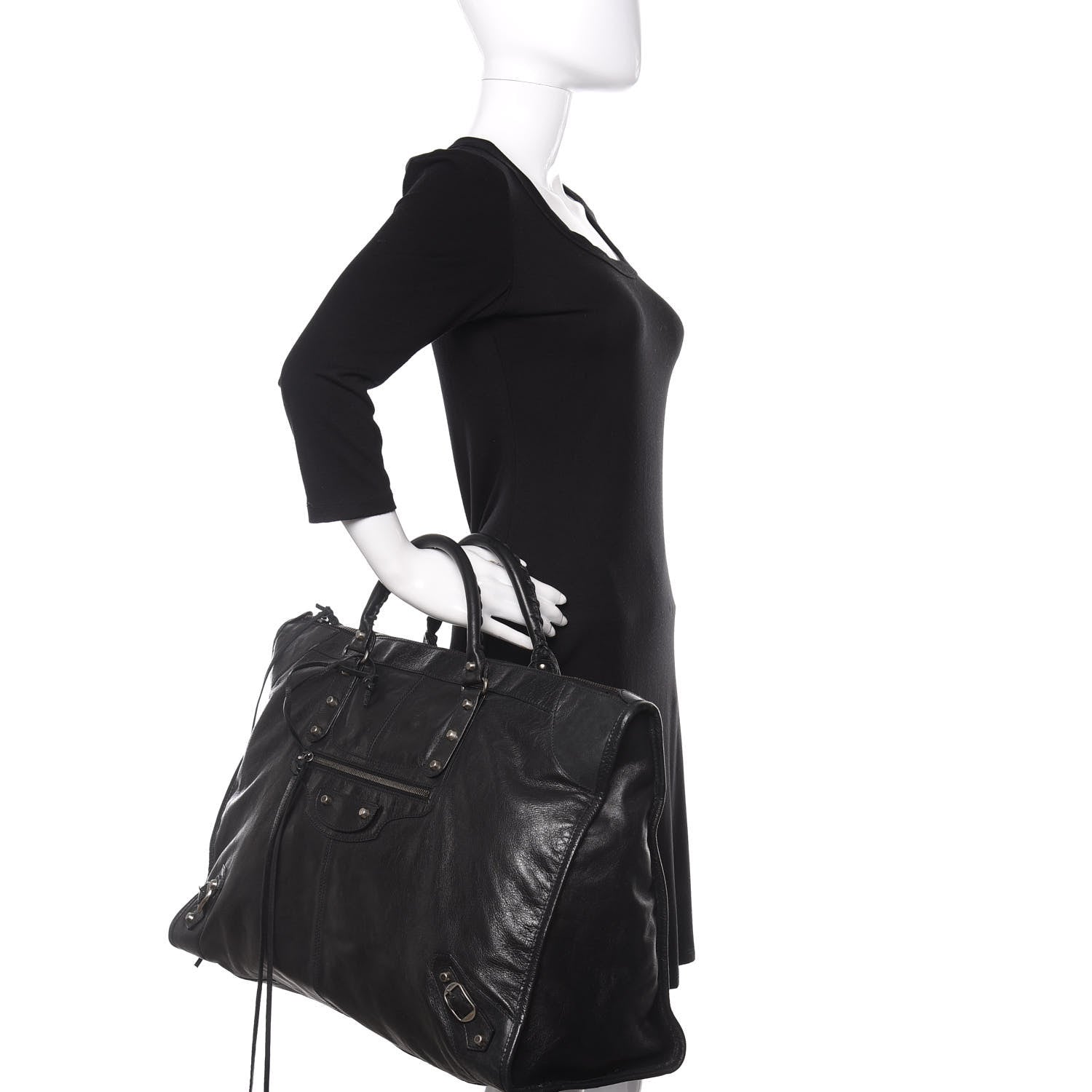 Balenciaga Agneau Classic Silver Hardware Weekender Black 2 of 13