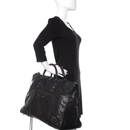Balenciaga Agneau Classic Silver Hardware Weekender Black 2 of 13