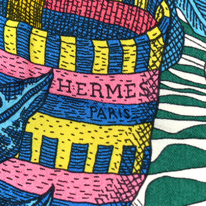 Hermes Cashmere Silk La Danse Des Amazones Shawl 140 Rouge Vert Multicolor 4 of 6