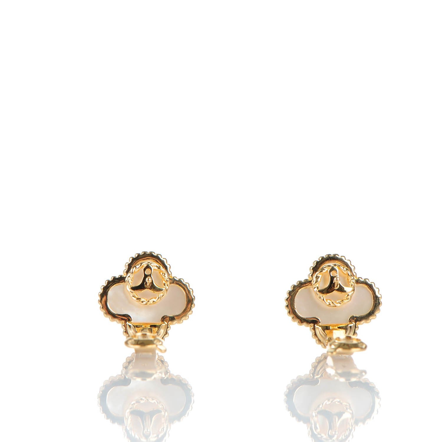 Van Cleef & Arpels 18K Yellow Gold Mother of Pearl Vintage Alhambra Earrings 3 of 5