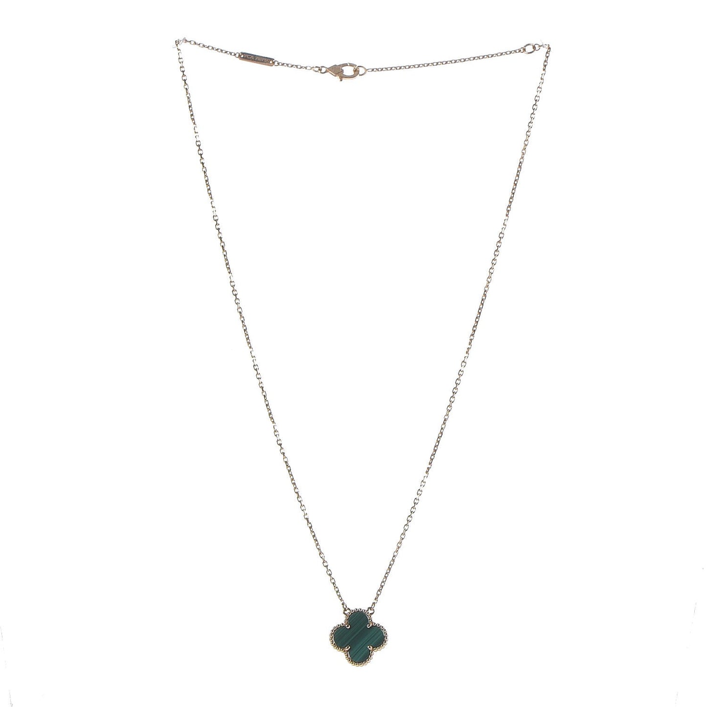 18K Yellow Gold Malachite Vintage Alhambra Pendant Necklace