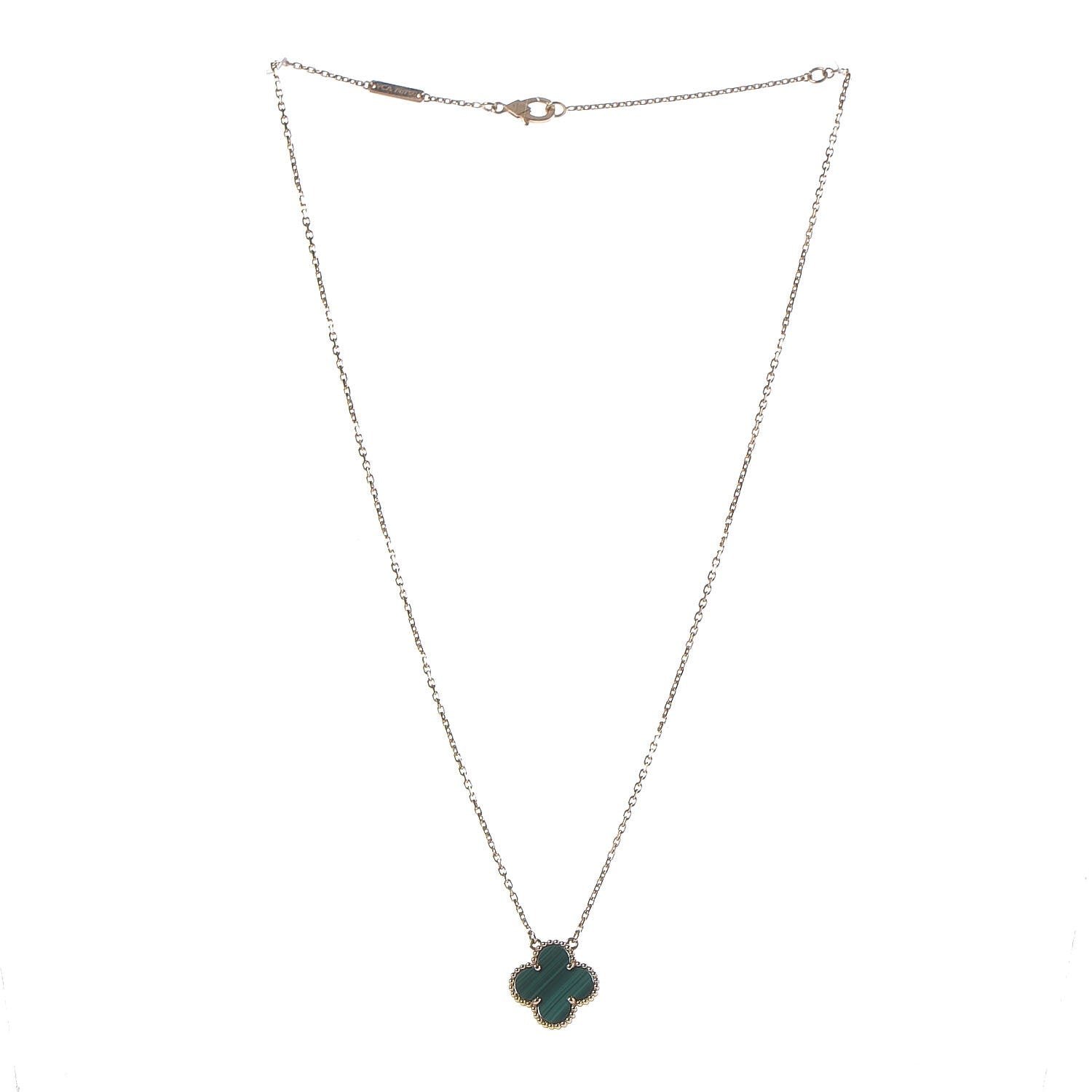 Van Cleef & Arpels 18K Yellow Gold Malachite Vintage Alhambra Pendant Necklace 3 of 7