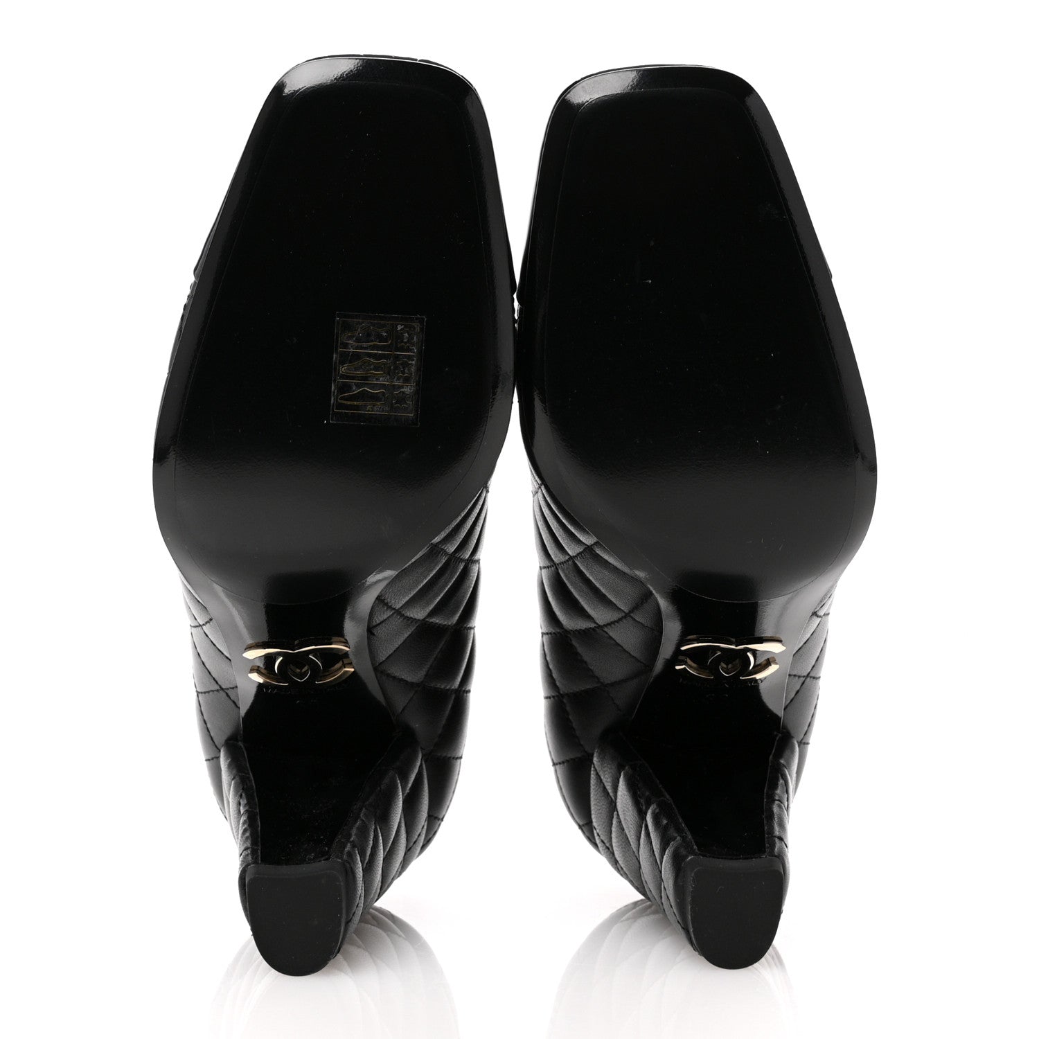Chanel Lambskin Patent Quilted CC Cap Toe Pumps 38 Black 6 of 11