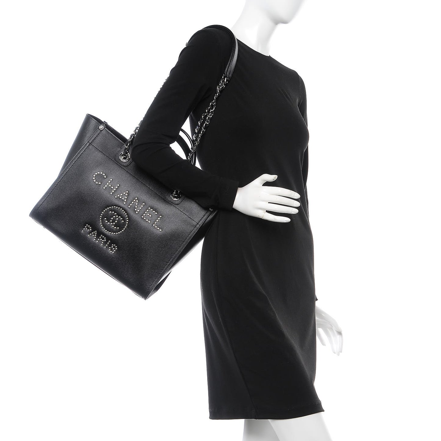 Caviar Small Studded Deauville Tote Black