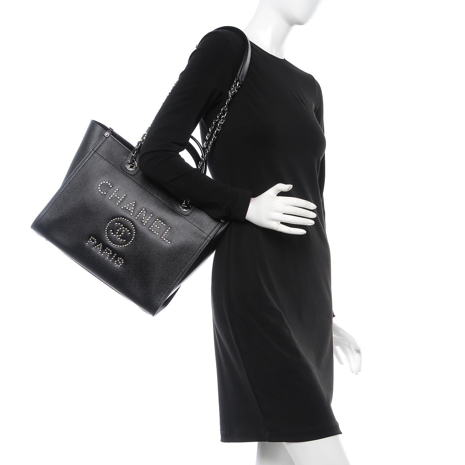 Chanel Caviar Small Studded Deauville Tote Black 3 of 9