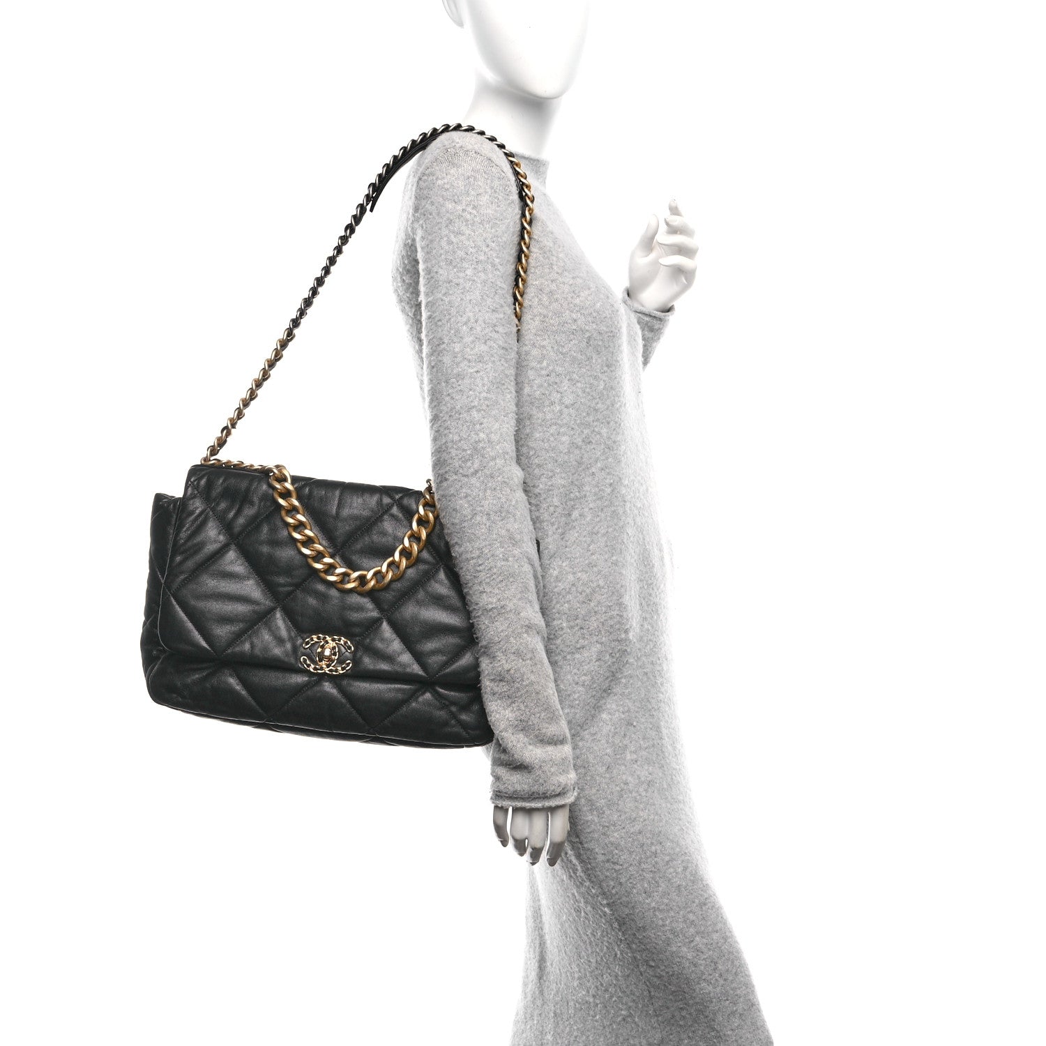 Chanel Goatskin Quilted Maxi Chanel 19 Flap Black 2 of 10