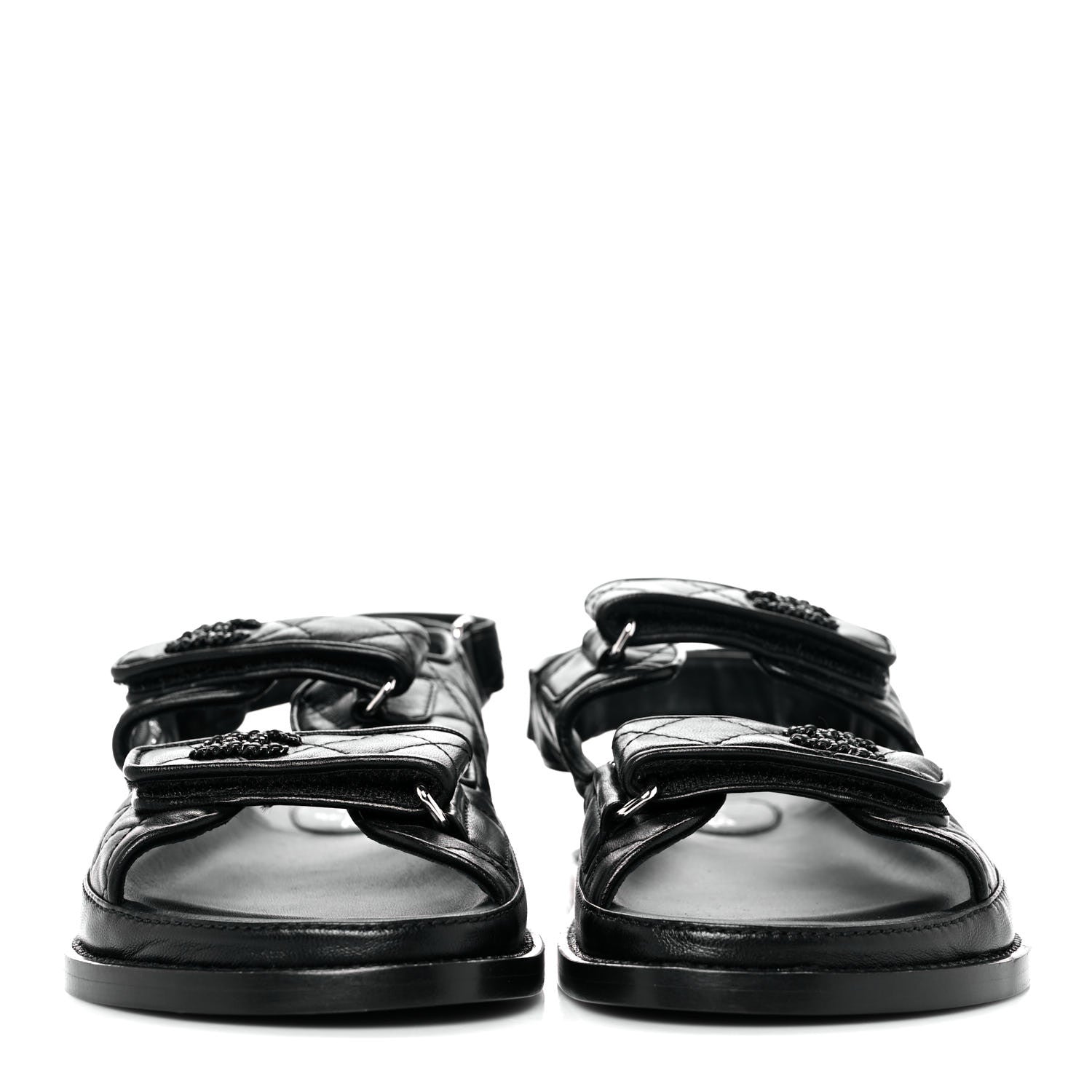 Chanel Lambskin Velcro Dad Sandals 37.5 Black 2 of 9