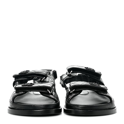 Chanel Lambskin Velcro Dad Sandals 37.5 Black 2 of 9