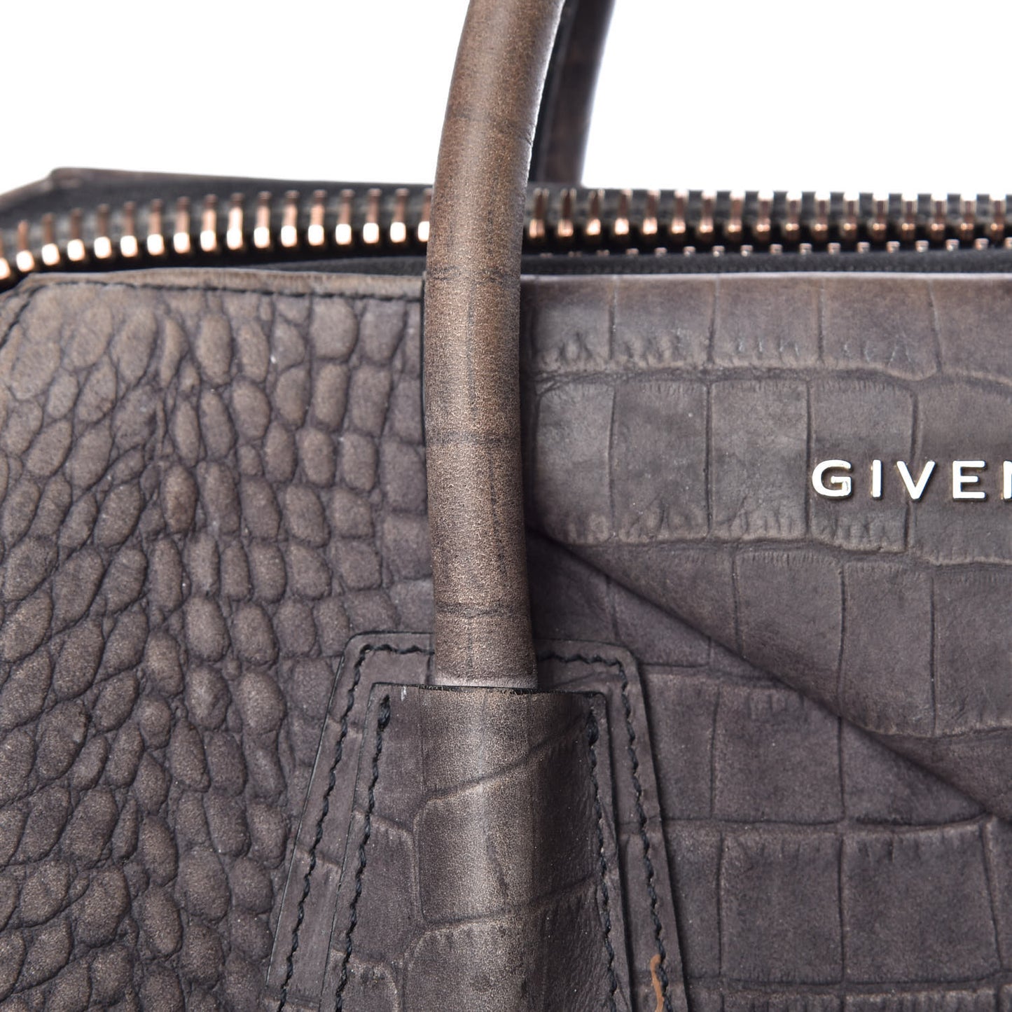 Nubuck Crocodile Embossed Medium Antigona Washed Black