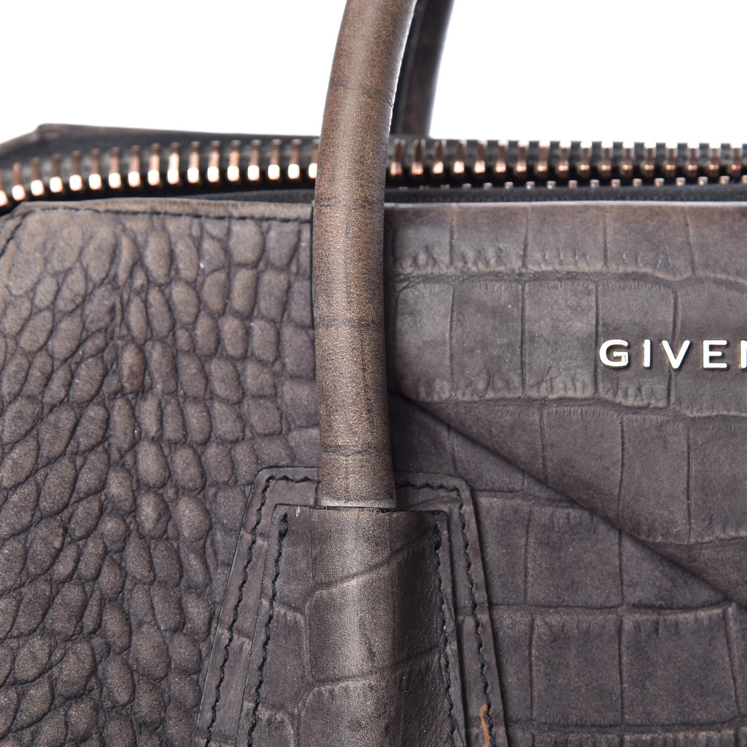Givenchy Nubuck Crocodile Embossed Medium Antigona Washed Black 24 of 35