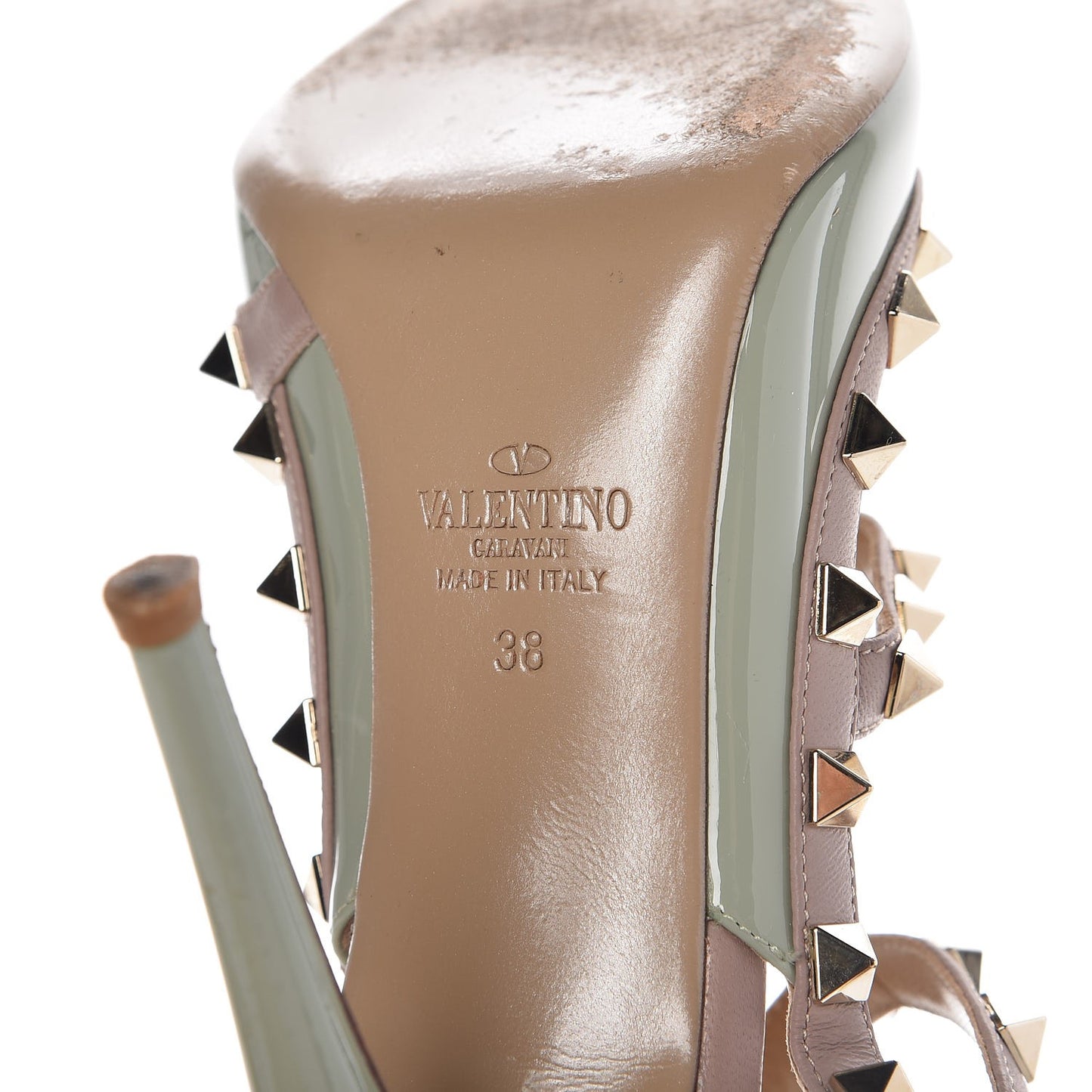 Patent Nappa Rockstud Ankle Strap 100mm Pumps 38 Green Tea Sorbet Poudre