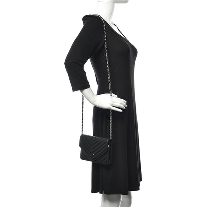 Chanel Sheepskin Chevron Wallet On Chain WOC Black 2 of 11