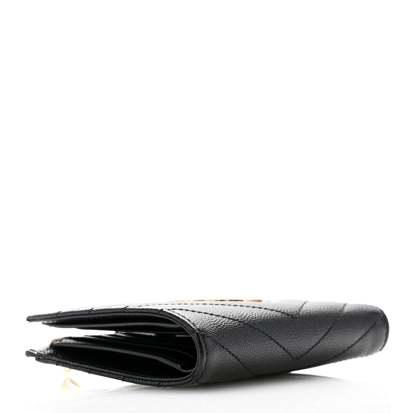 Grain De Poudre Matelasse Chevron Monogram Zipped Two-Part Wallet Black