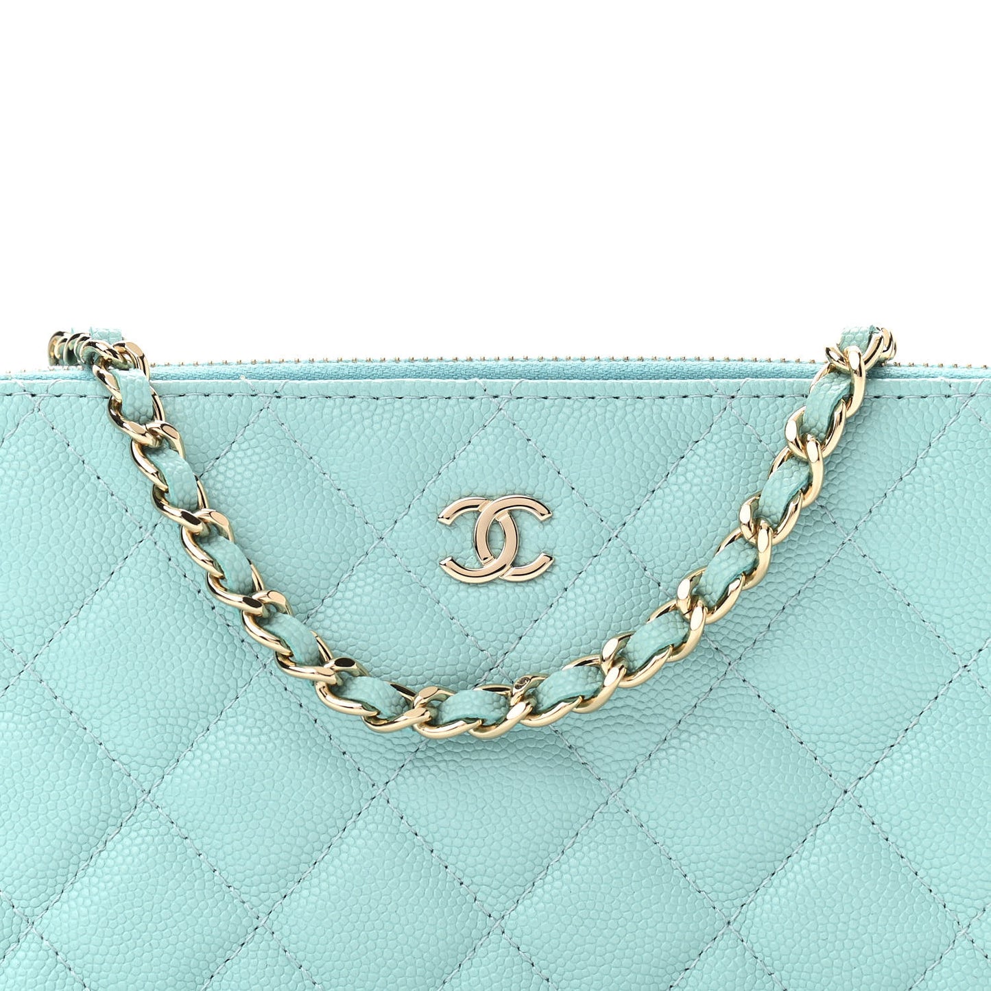 Caviar Quilted Small Clutch With Chain Light Blue