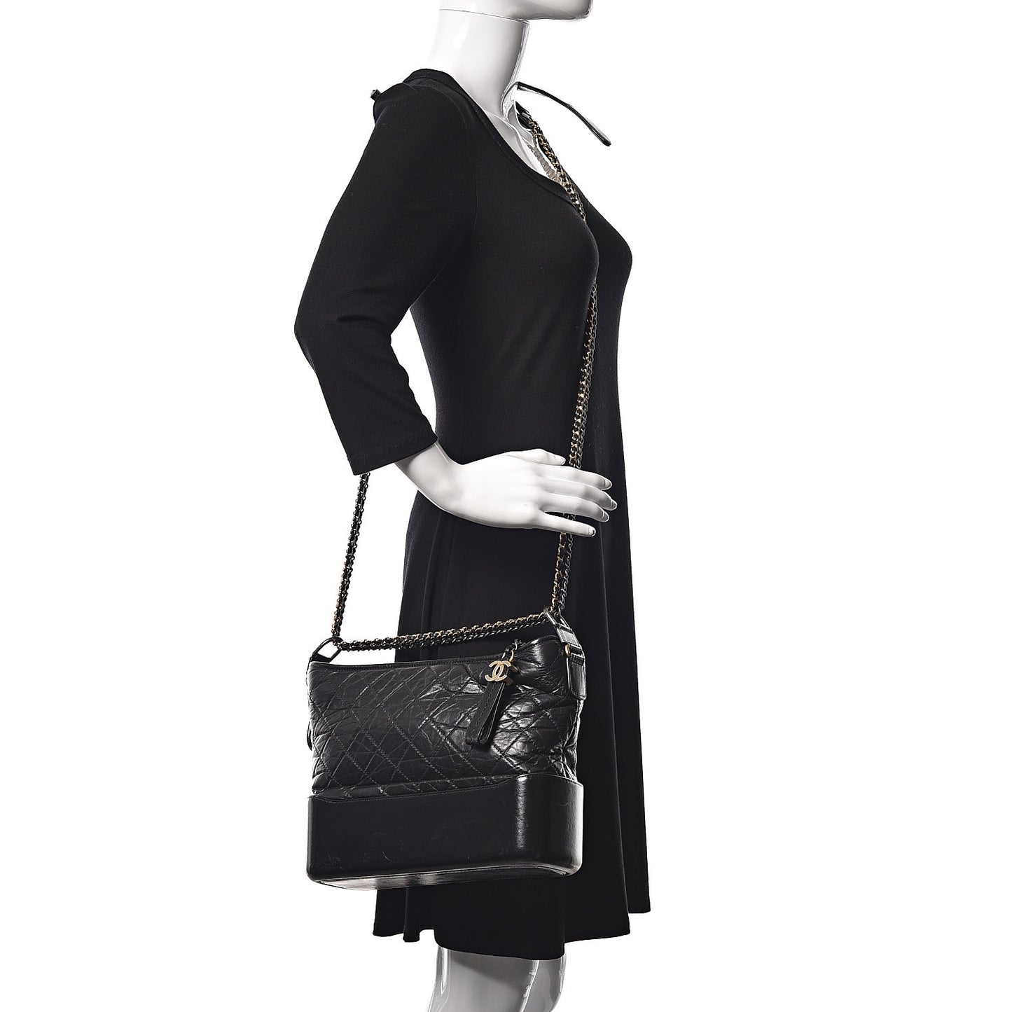 Aged Calfskin Quilted Medium Gabrielle Hobo Black