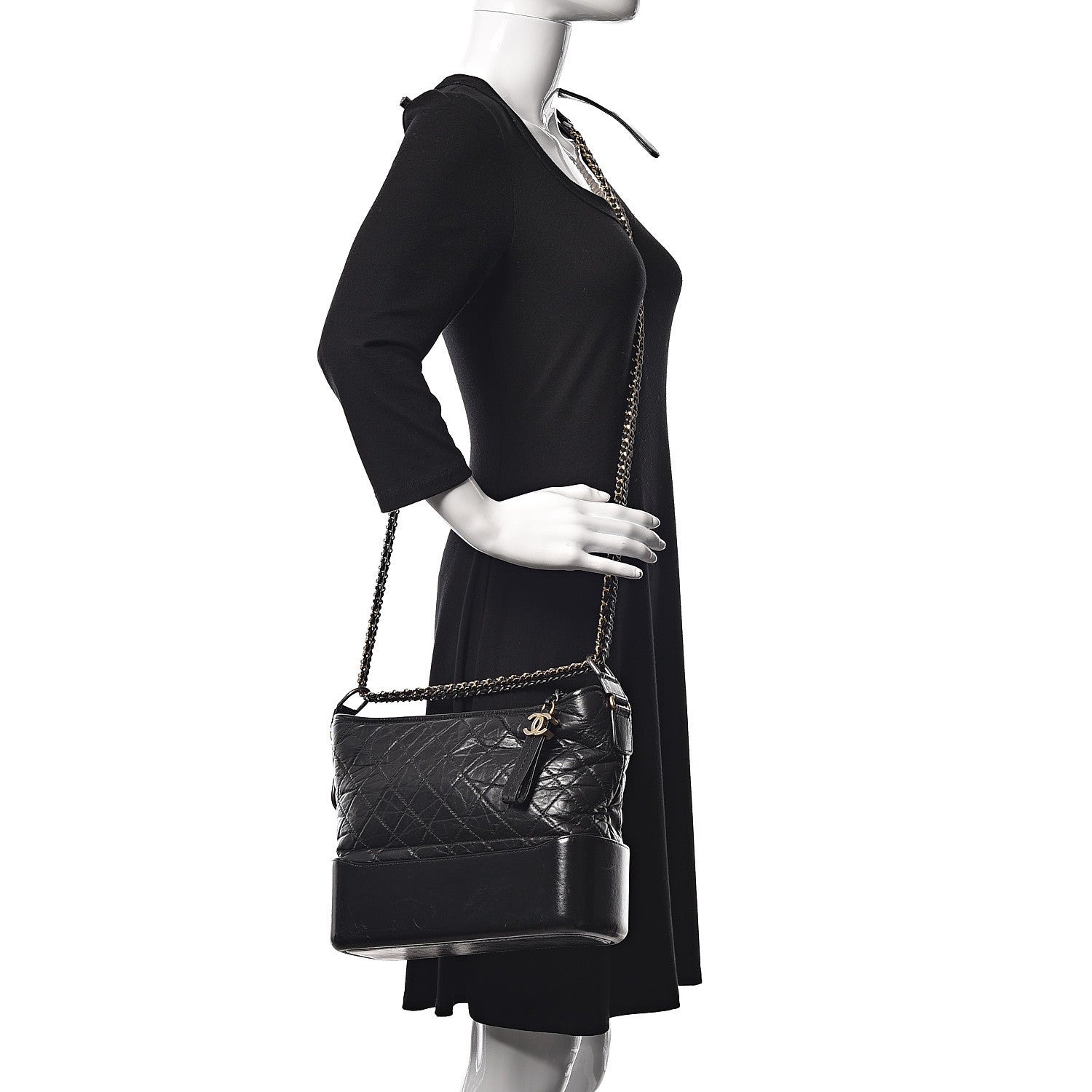 Chanel Aged Calfskin Quilted Medium Gabrielle Hobo Black 2 of 16