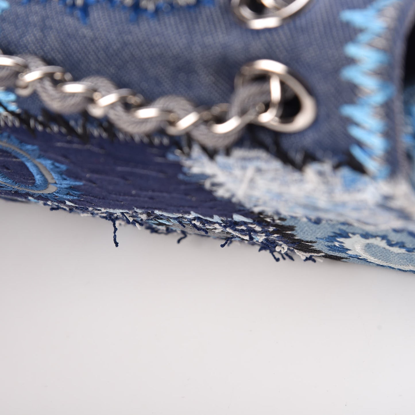 Denim Tweed Patchwork Medium Single Flap Blue