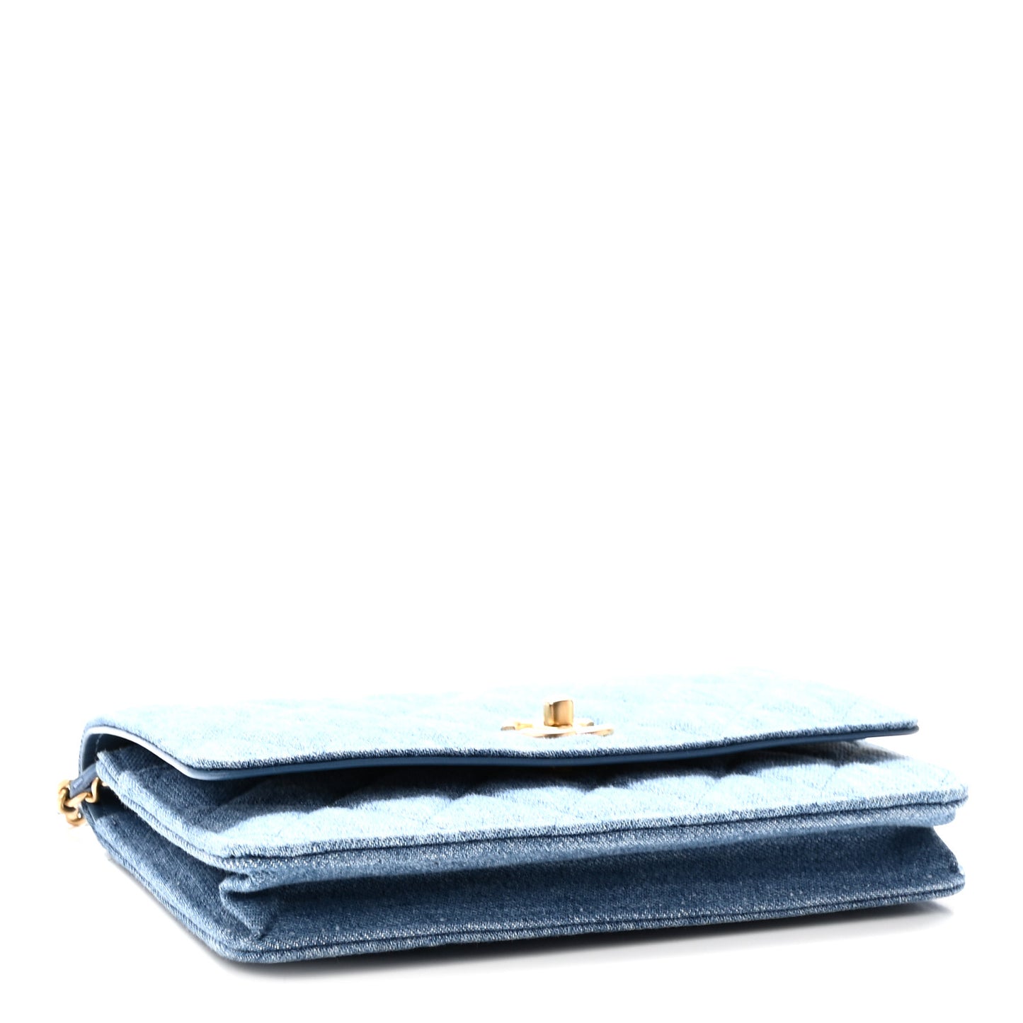 Denim Quilted CC Pearl Crush Wallet on Chain WOC Blue