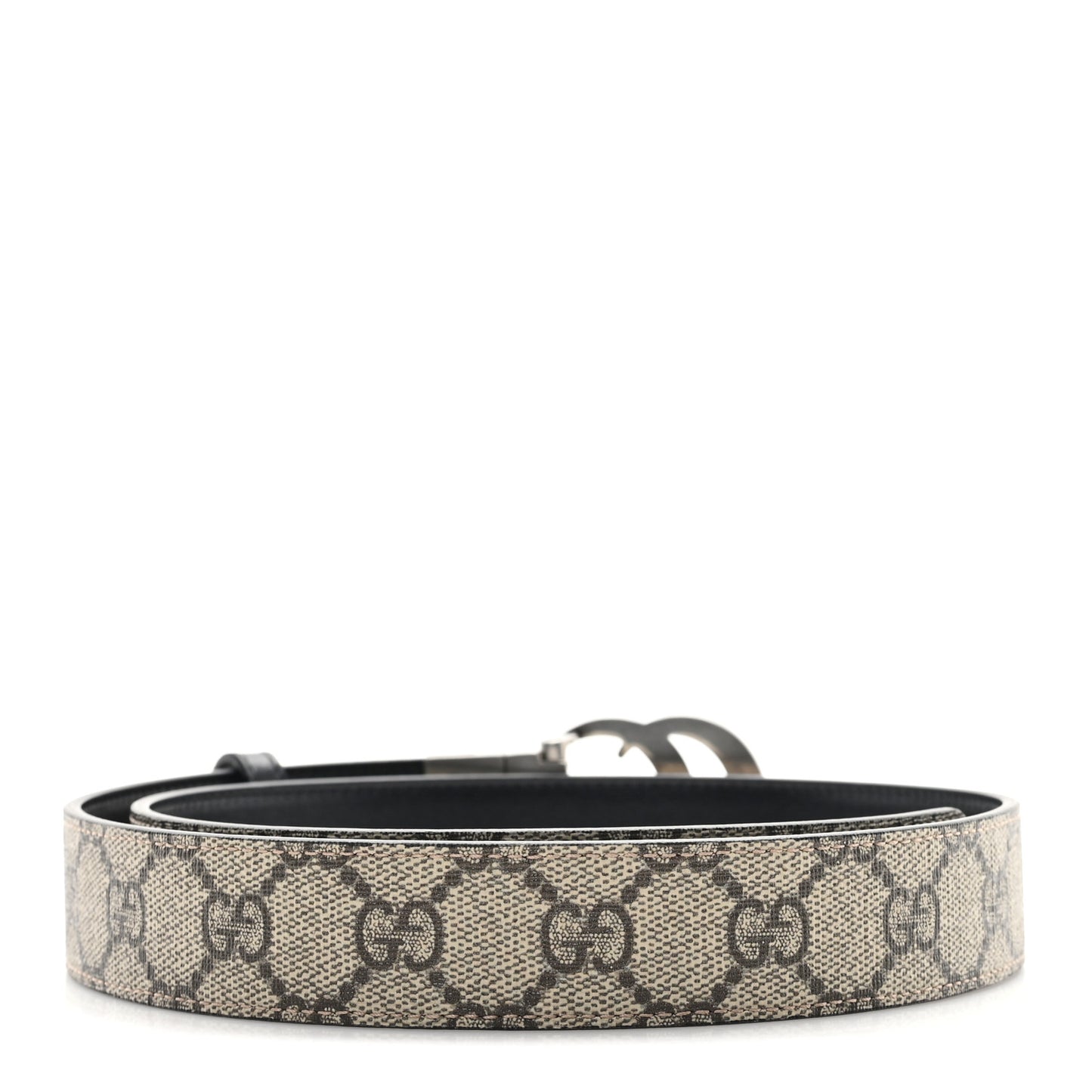 GG Supreme Monogram Plutone Calfskin Palladium Double G Reversible 30mm Belt 80 32 Beige Ebony Black
