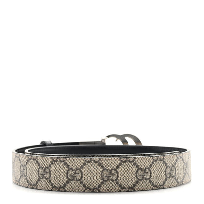 Gucci GG Supreme Monogram Plutone Calfskin Palladium Double G Reversible 30mm Belt 80 32 Beige Ebony Black 2 of 5